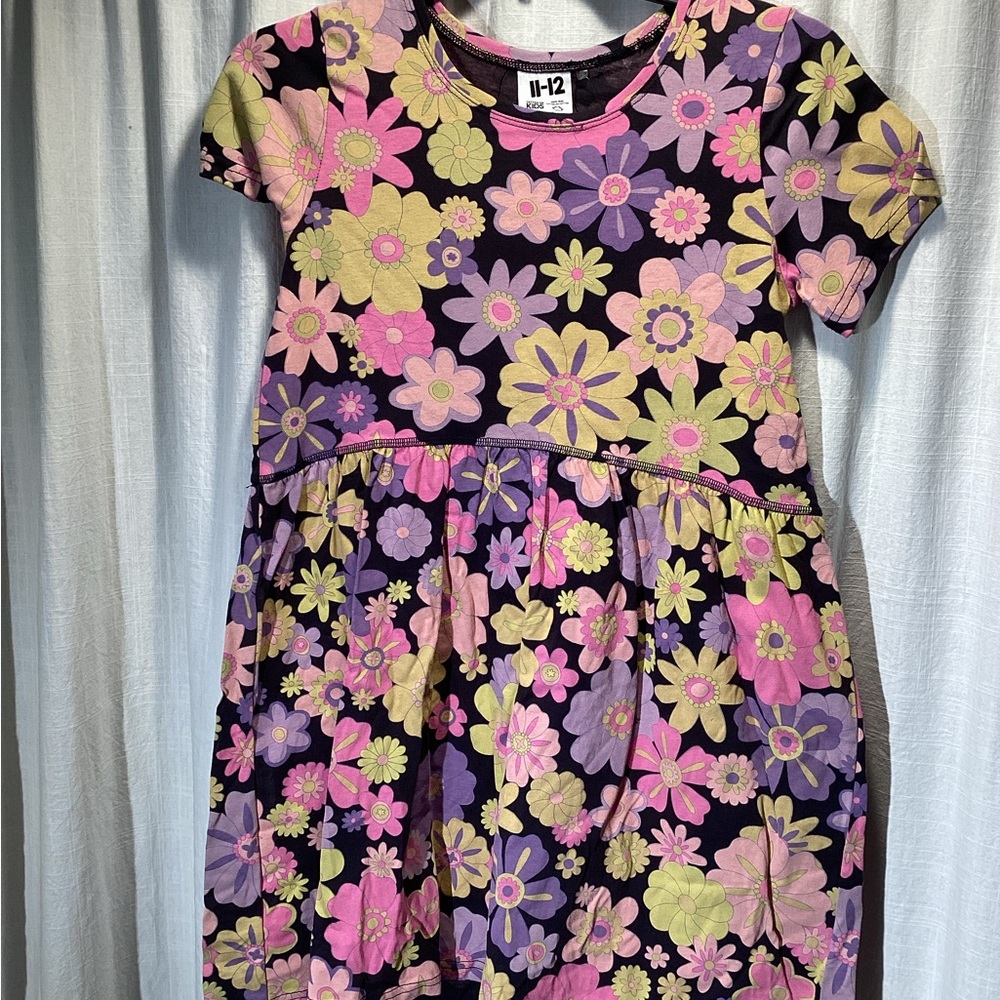 Cotton On Black Dress with Pink, Purple & Lime Floral Print NWT